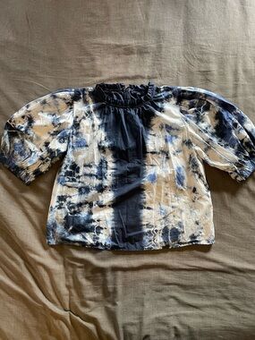 Sea New York Celestia Blue & White Tie-Dye Puff Sleeve Top
